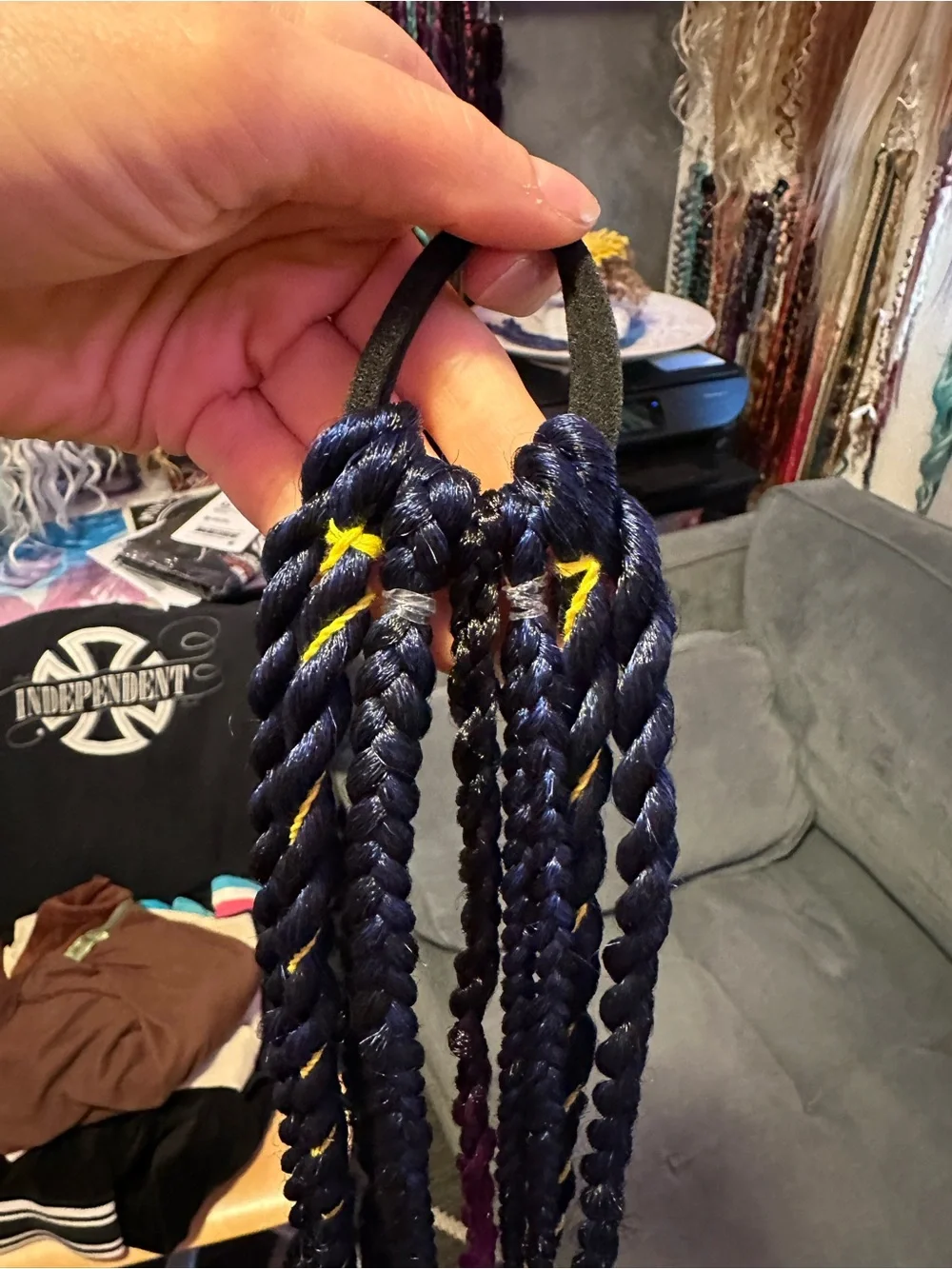Navy Blue Braided Hair Extensions with Purple & Yellow Accents